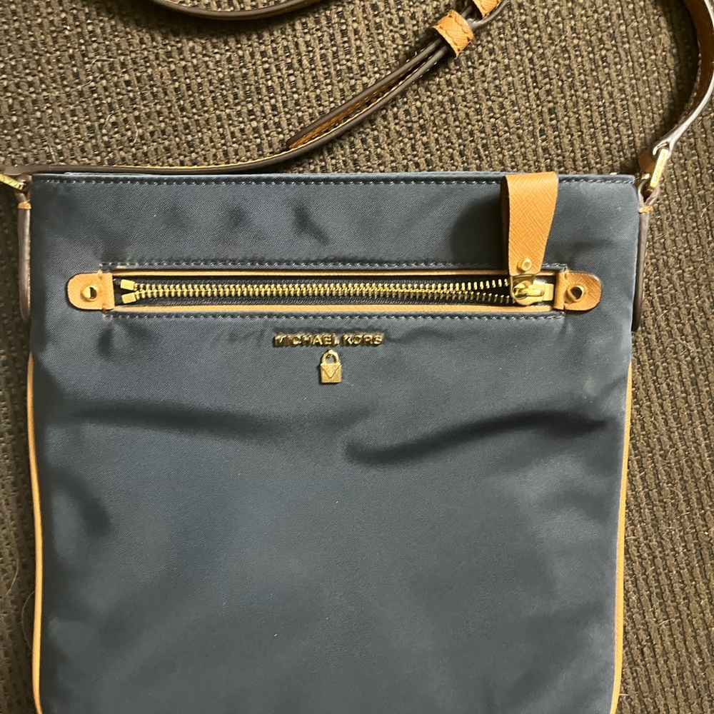 Michael Kors Kelsey Navy and Tan Crossbody